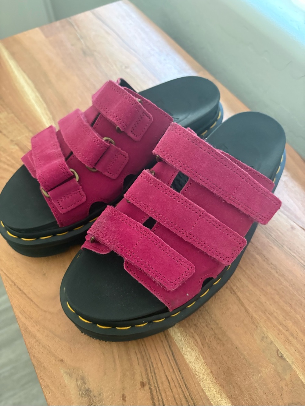 Triple-Strap women’s Doc Marten Fuchsia Suede. Worn once Excellent condition!